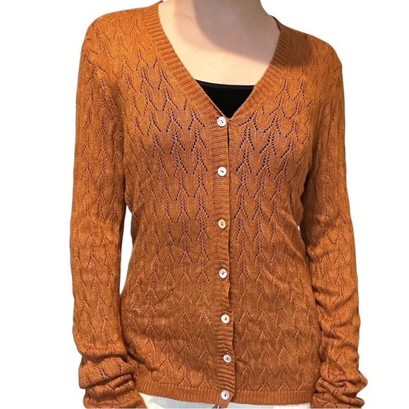 CP Shades Cardigan Sweater Button Up V-neck Minimalist Brown Casual Size Medium - Picture 2 of 9
